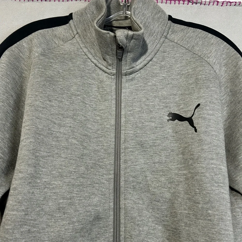 Puma Full Zip Jacket Mens Size Large Gray Black Athletic Warm Up Coat Activewear